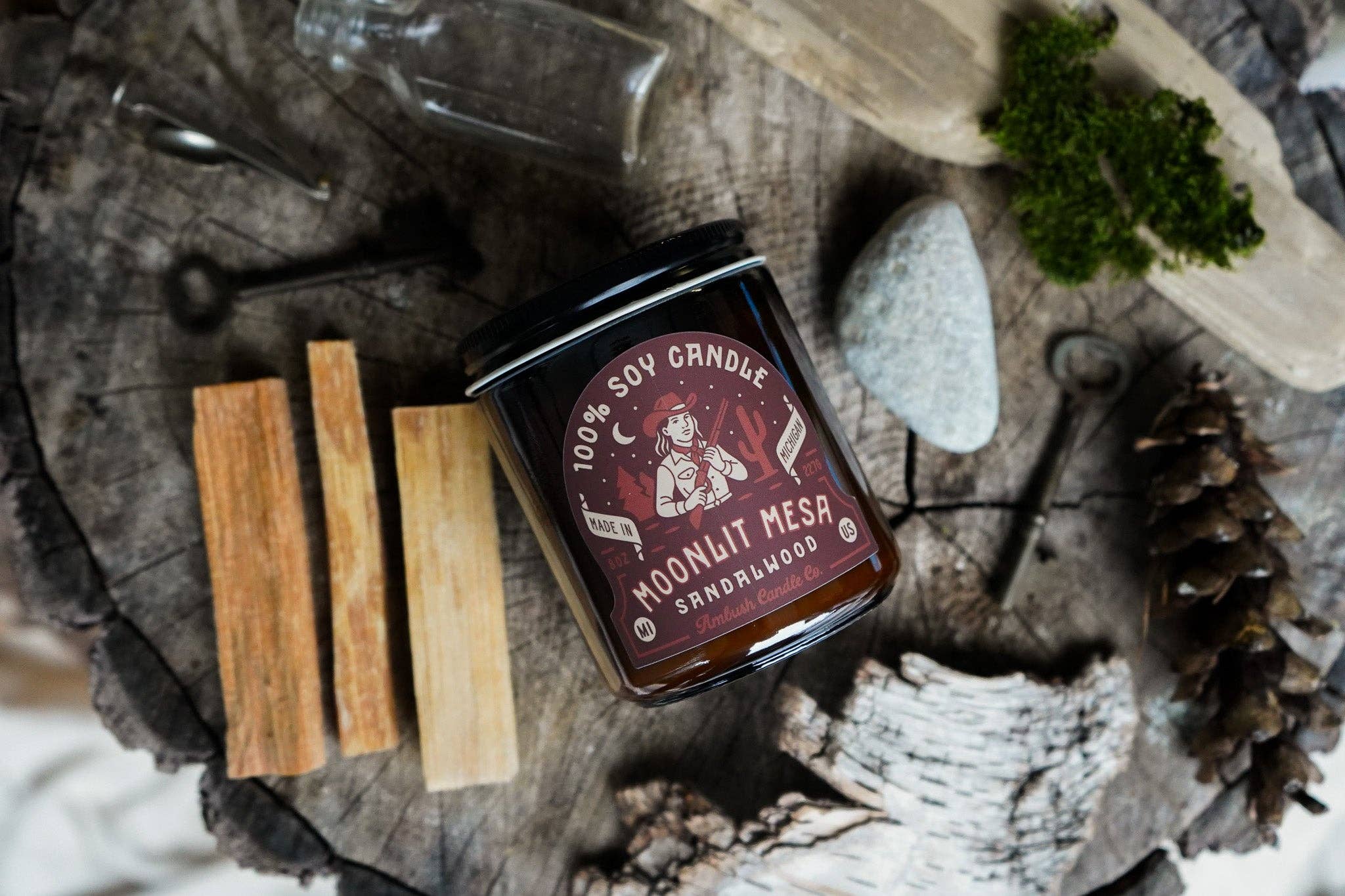 Ambush Candle Co. - Wholesale Jar/Filled Candle - Moonlit Mesa | Sandalwood 8oz Soy Candle1