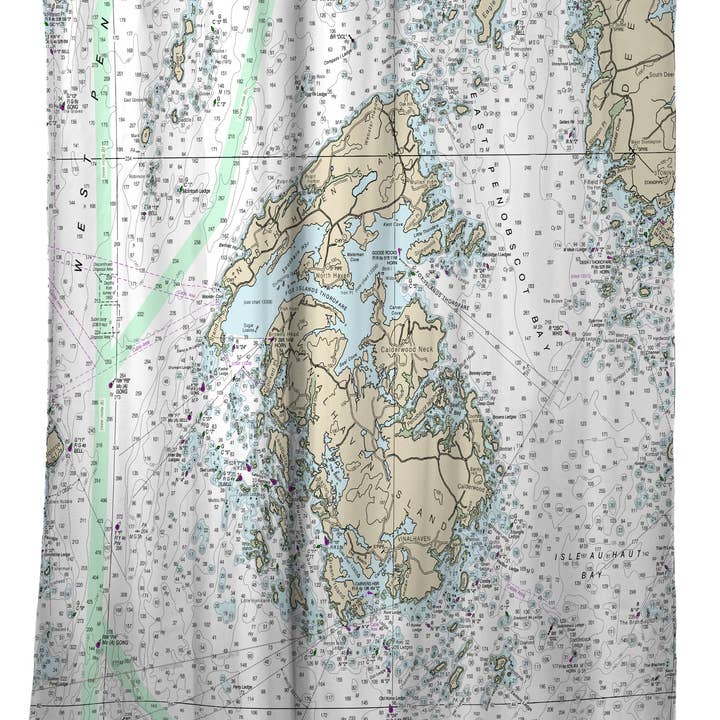 Duschvorhang mit Seekarte von Penobscot Bay, ME für den Großhandel von Betsy Drake Interiors