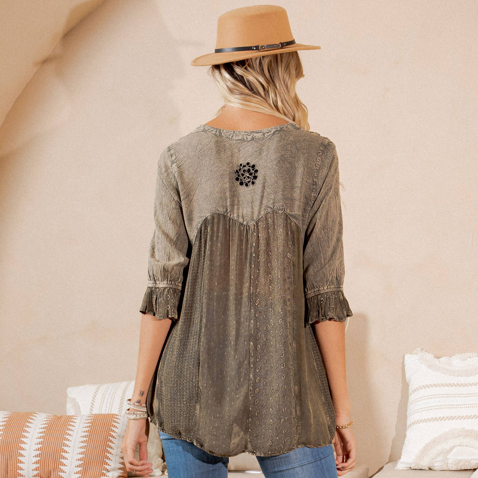 Young Threads - Venta al por mayor Blusa - Mujer - Blusa bohemia adornada estilo western (Color nuevo)25