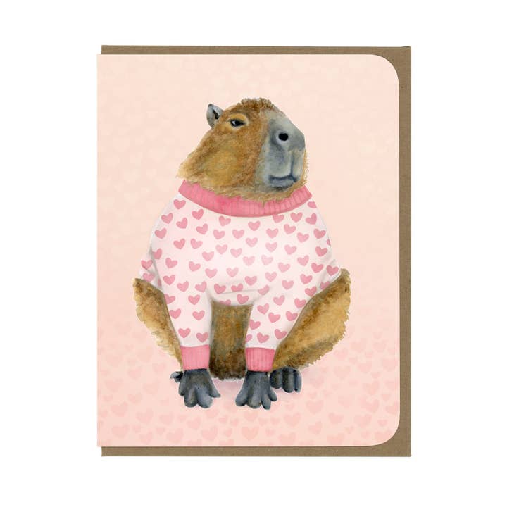 Kapivar i hjertetrøje - Blankt kort for engroshandel hos Amy Rose Moore Illustration