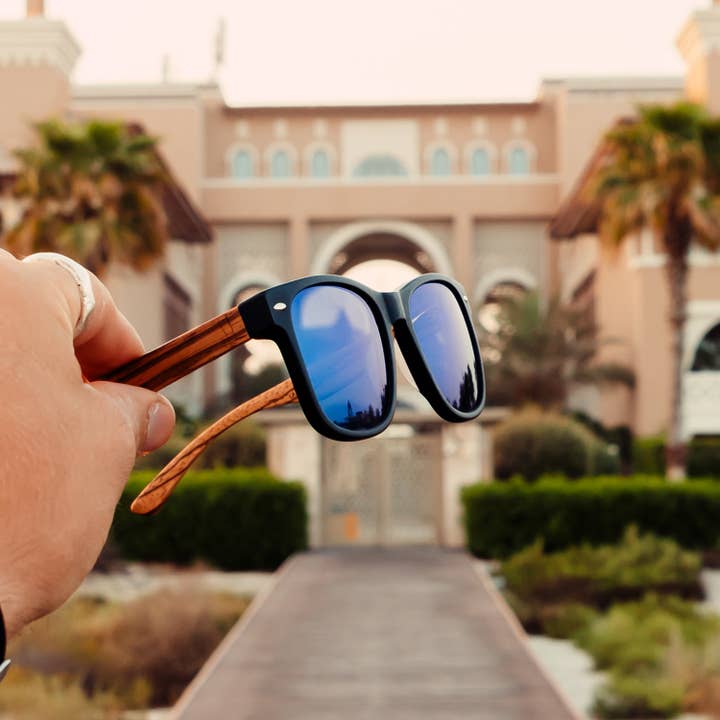 GOWOOD – wholesale Solglasögon - Unisex – Zebra trä solglasögon med blå speglad polariserade linser3