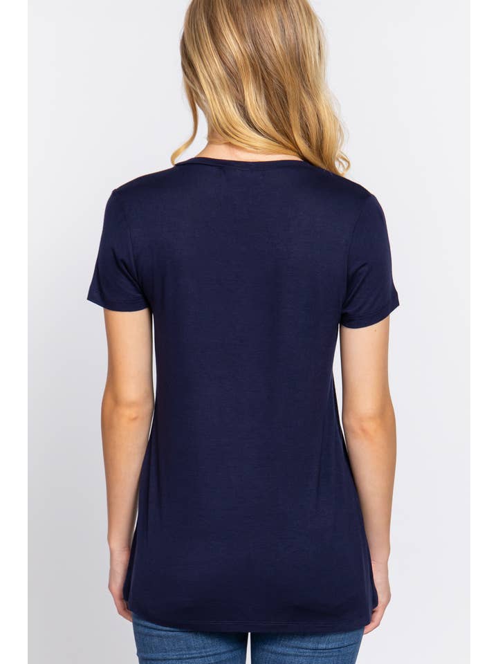 Active Basic | Active USA - Wholesale T-shirt – women's - Short Sleeve V-neck Top with Pocket1