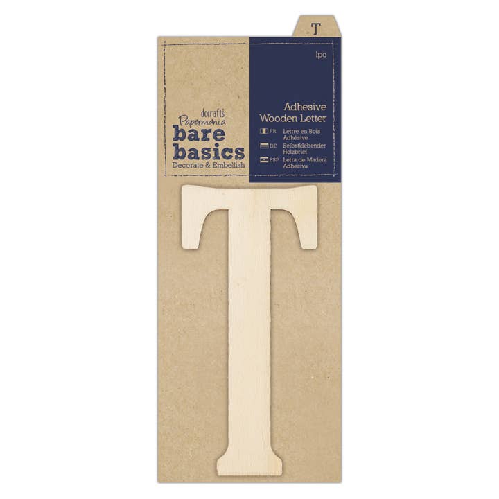 Bare Basics - Zelfklevende houten letter T (1st) voor wholesale door West Design Products