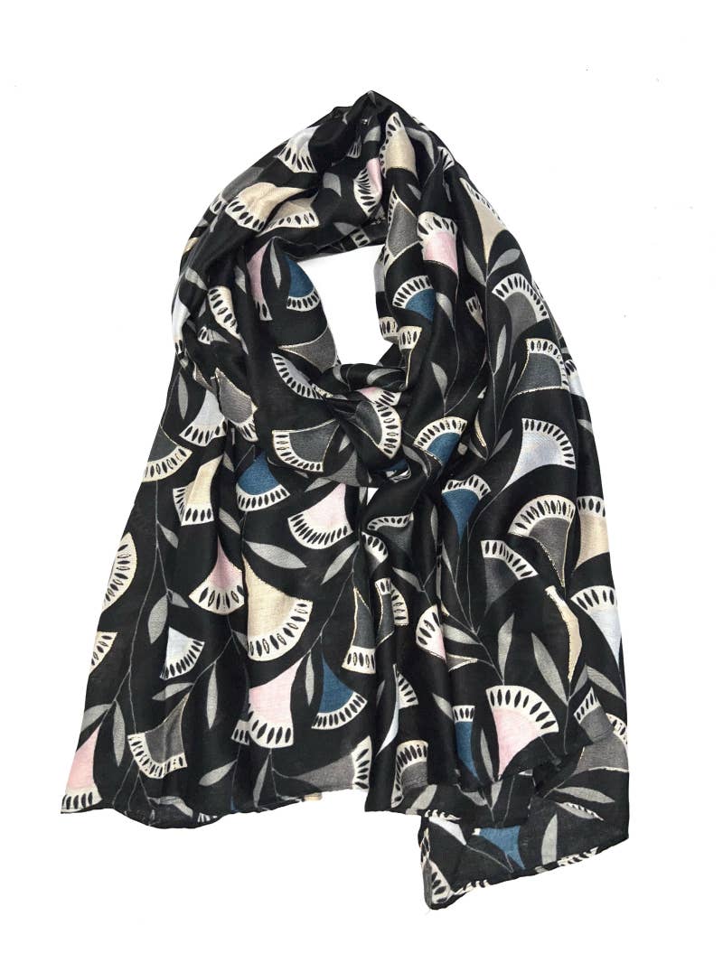 LINETA – Großhandel Kopftuch – Damen – HH-242 Schal mit geometrischem Muster und Goldakzenten0