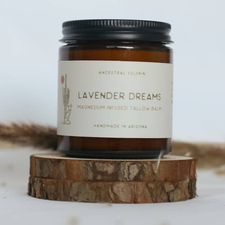 Lavender and Magnesium Tallow Balm 2 OZ for wholesale by Ancestral Solskin