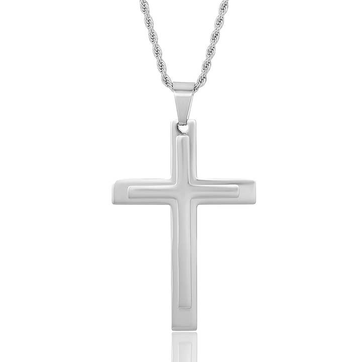 Invicta Sieraden Gepolijste Gelaagde Stalen Kruis Ketting - 24" voor wholesale door West Coast Jewelry