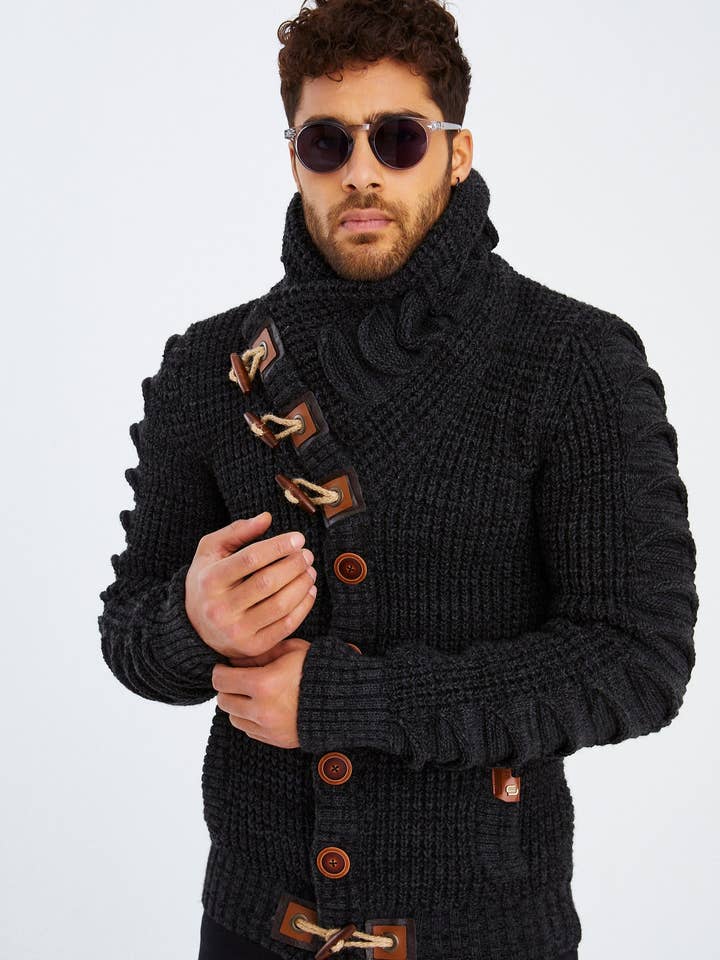Leif Nelson GmbH - Wholesale Knit Sweater - Men's - Men's Knit Sweater Chunky Knit Shawl Collar LN-558513