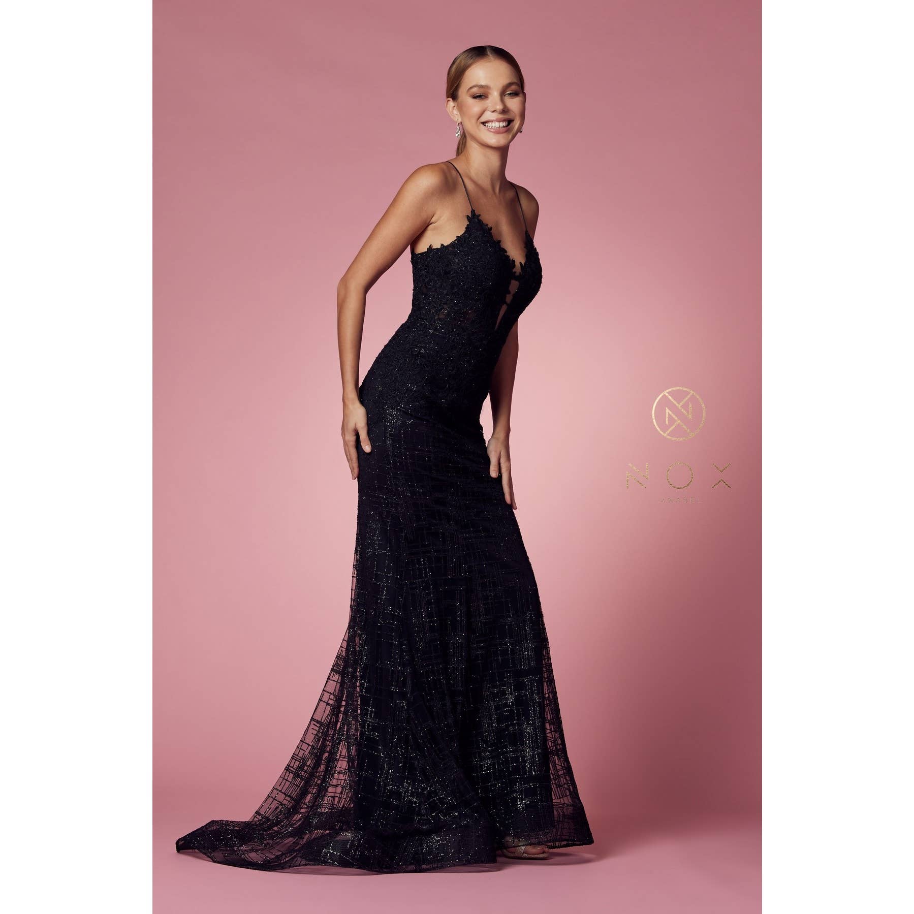 Noxanabel - Wholesale Formele jurk - Dames - Glamoureuze Glinsterende V-Hals Damesjurk R282-13