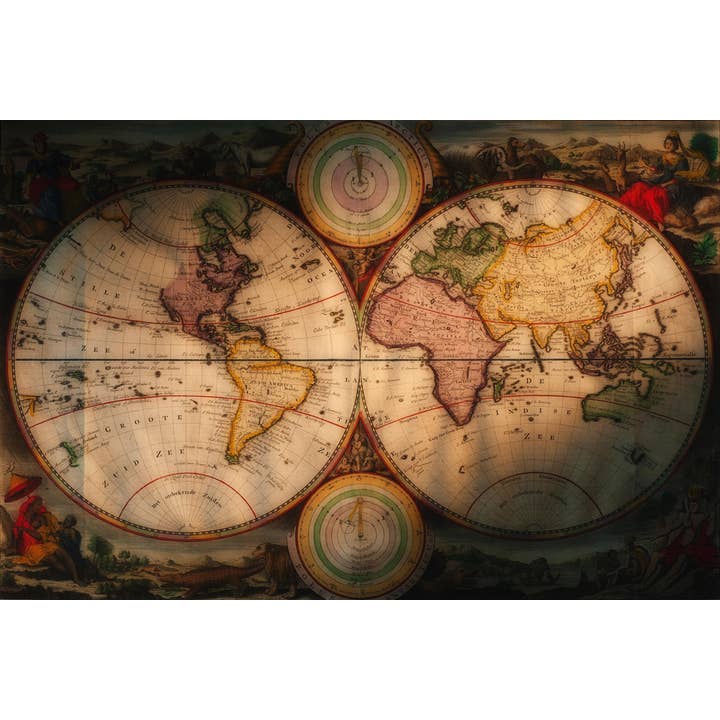 Exploration and Navigational Illustrated Antique Style Map Poster for wholesale by Gotham Gifts
