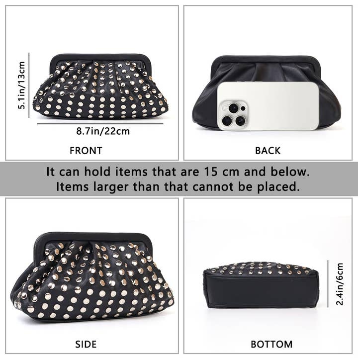 Black Ladies Trendy Silver Studded Clutch Bag SKOB2408 for wholesale on Faire