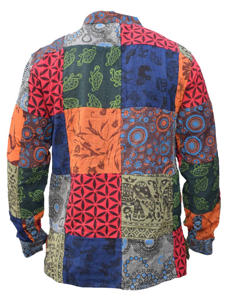 Gheri - Wholesale Button Down Shirt - Men's - Animal Patchwork Festival Grandad Collar Shirt 3