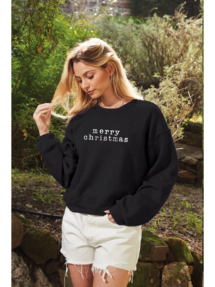 OAT COLLECTIVE - Wholesale Graphic Sweatshirt - Women's - MERRY CHRISTMAS Mid Cropped Graphic Sweatshirt13