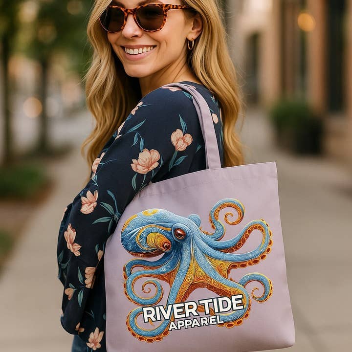 Oktopus-Leinwandtasche für den Großhandel von River Tide Apparel