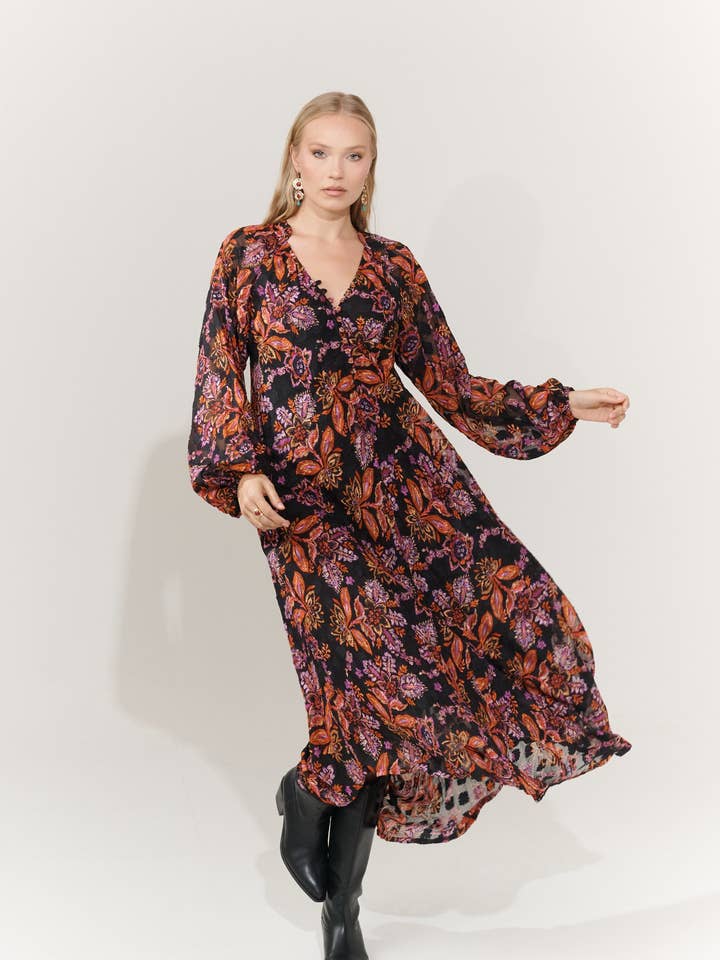 Robe longue rouge INDIRA pour la vente par Piti Cuiti