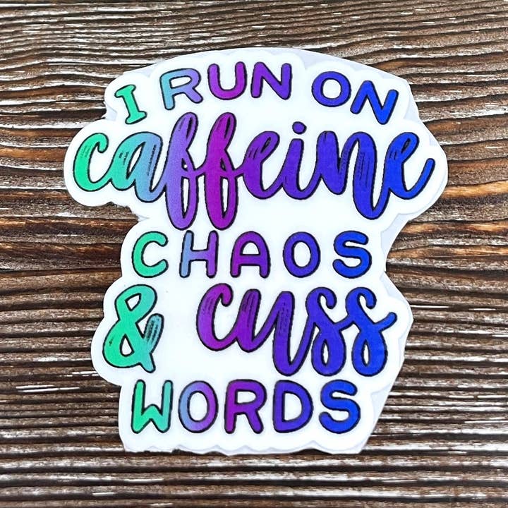 Caffeine and Cuss Words, Snarky Quote, Die Cut Sticker, Graphic Art Sticker, Custom Vinyl Decal for wholesale by Handmade by Marlayna