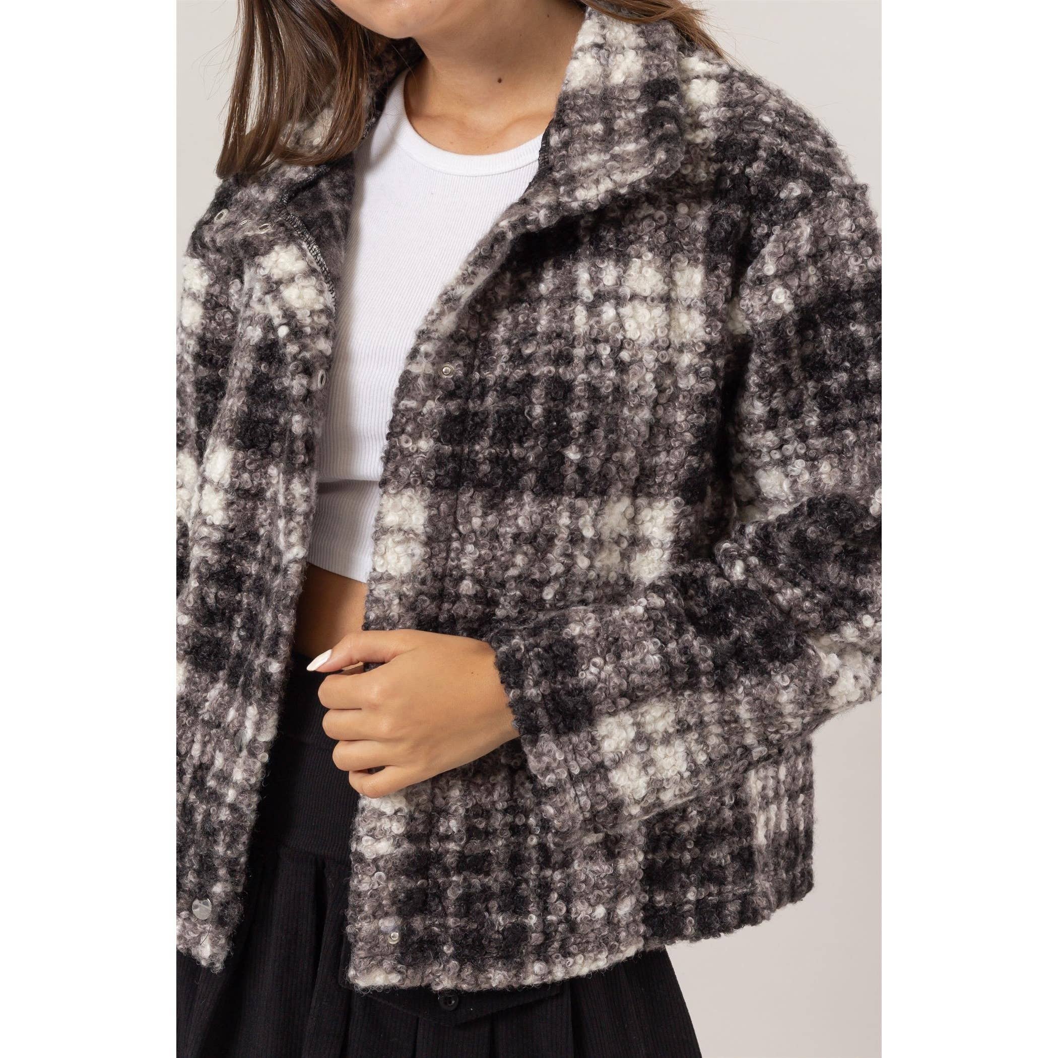 BLACK Plaid Boucle Jacket for wholesale on Faire1