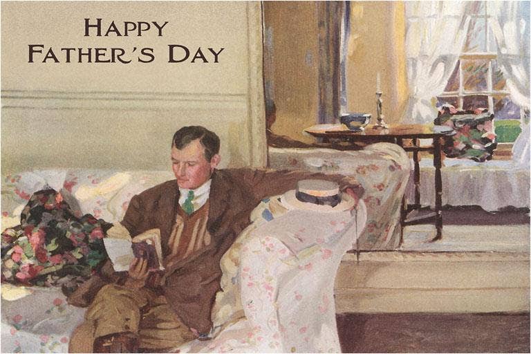 Found Image Press - Vendita all'ingrosso Stampa artistica - Stampa d'Arte DD-15 Buona Festa del Papà Lettura, con Cappello di Paglia