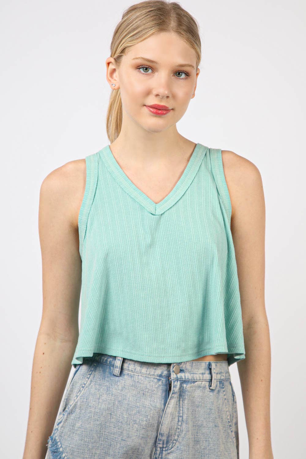 VERY J - Wholesale Knit Top - Women's - NT11632-Sleeveless Soft Knit Swing Crop Top1