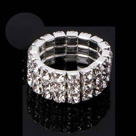 Diacly - Wholesale Band/Stacked Ring - 12pk 3 Row Rhinestone Stretch Rings