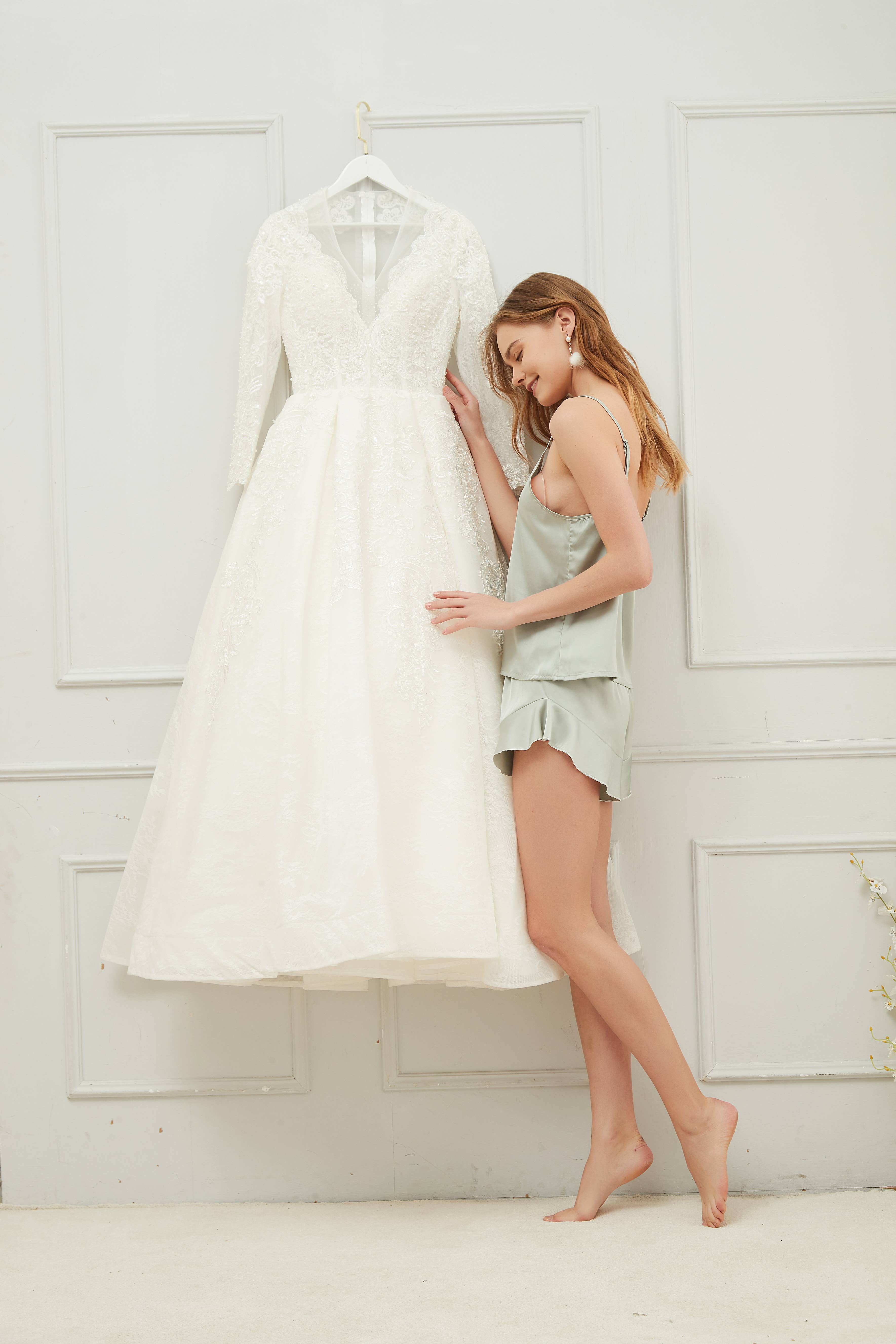 Mackleys - Wholesale Lounge Set - Women's - PREORDER Satin Cami and Ruffle Short Set11