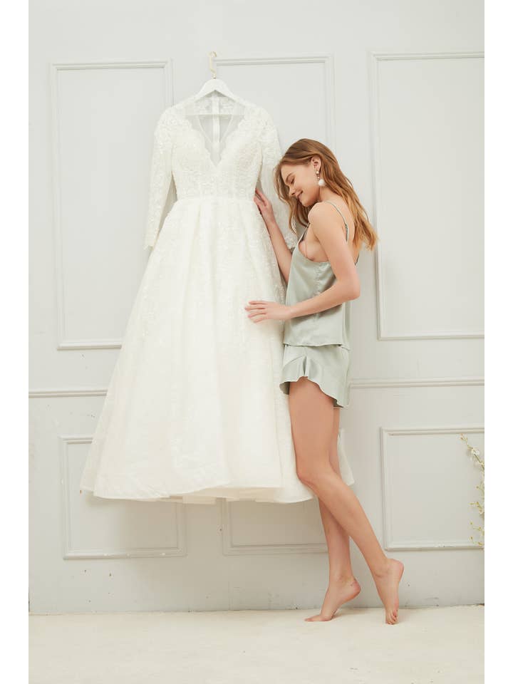 Mackleys - Wholesale Lounge Set - Women's - PREORDER Satin Cami and Ruffle Short Set11