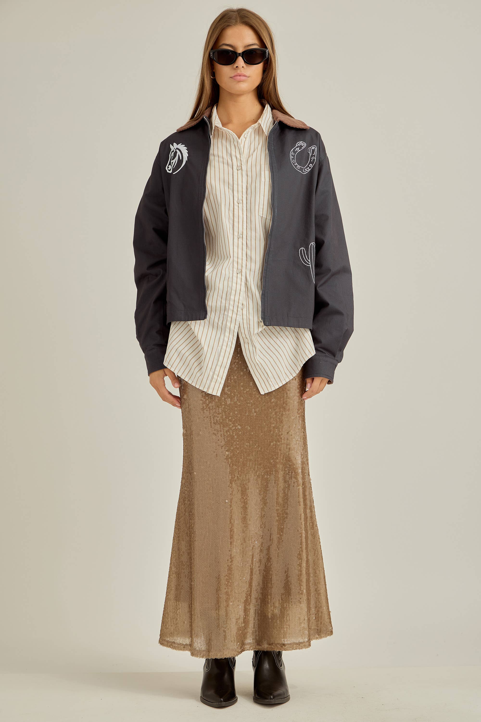 Navy brown Westward accent color detail jacket for wholesale on Faire1