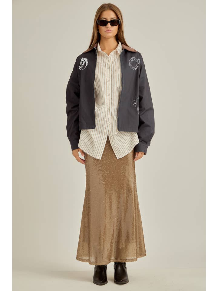 Navy brown Westward accent color detail jacket for wholesale on Faire1