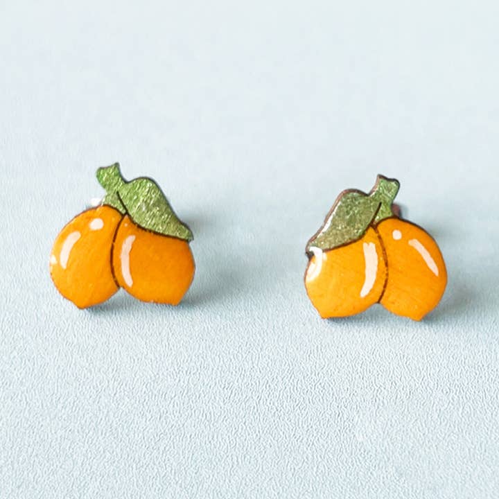 Lemon Stud Earrings - Funky Wooden Fruit Jewelry for wholesale by PinTonik