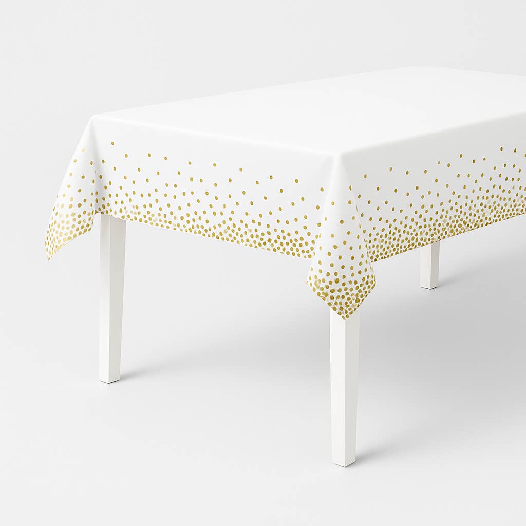 Angels Craft - Wholesale Tablecloth - Rectangle Table Cover with dot pattern Withe/Gold