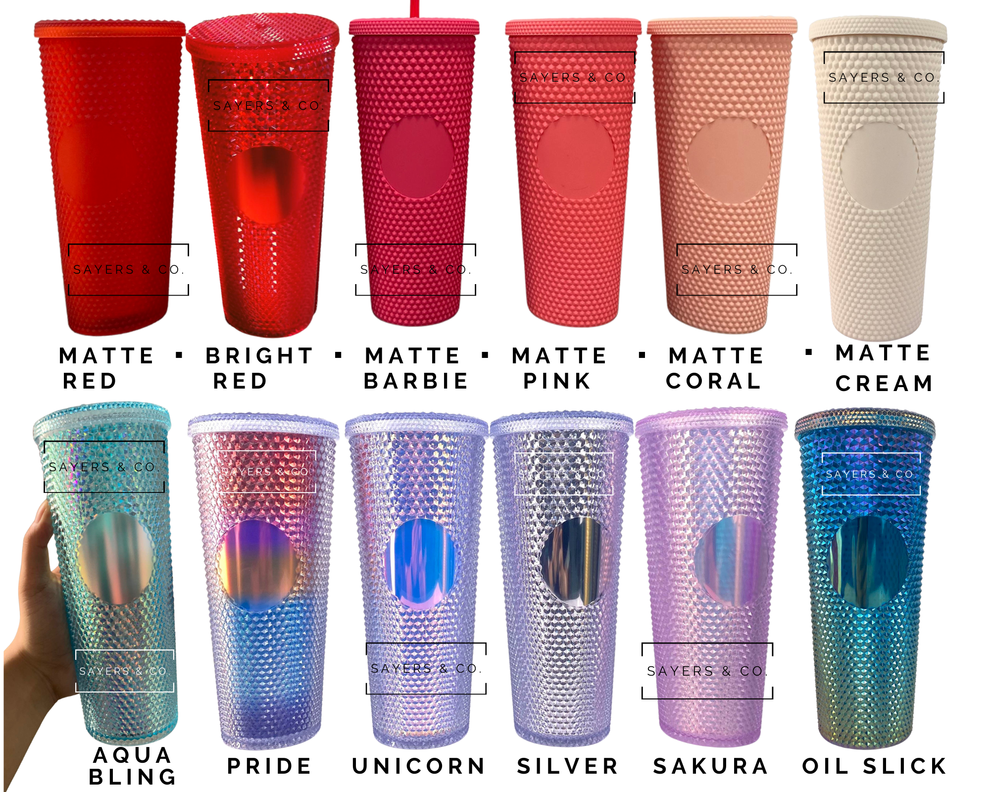 Sayers & Co. - Wholesale Insulated Mug/Tumbler - 24oz Mermaid/Oil Slick Studded Double Walled Tumbler2
