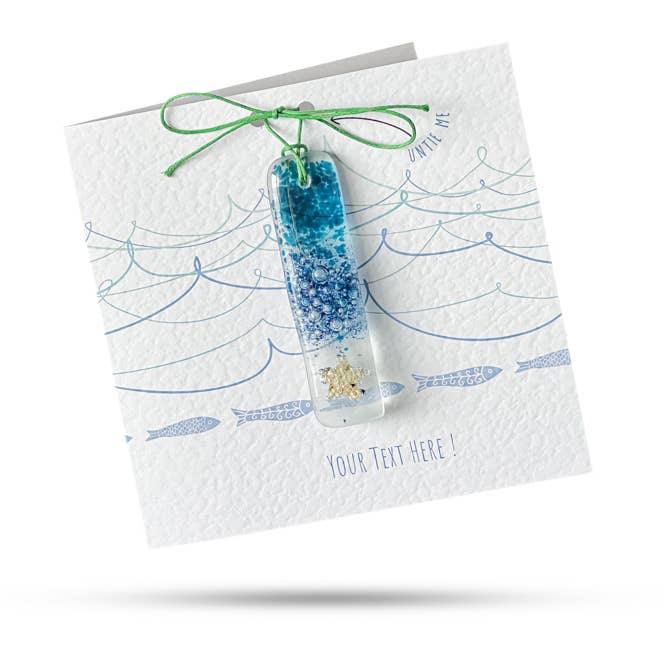 Dreya Glass - Wholesale Everyday Greeting Card - CUSTOM Seafoam (Fish & Wave) Greeting Card With Fused Glass