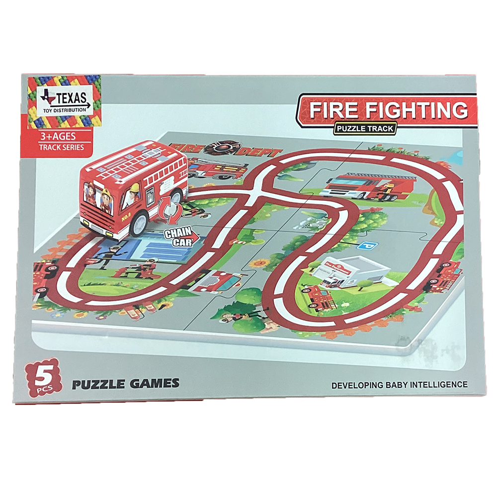 Texas Toy Distribution - Wholesale Puzzle - Kids - Fire and Police Puzzle Track Kits with Wind-Up Vehicle0