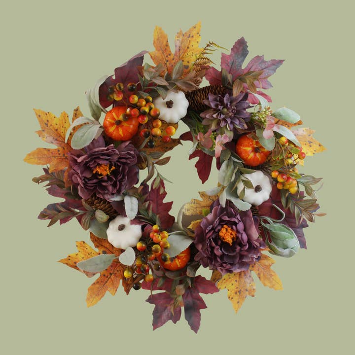 ACNITE Artist Boutique - Wholesale Wreath - Fall floral wreath autumn pumpkin purple peony maple leaf