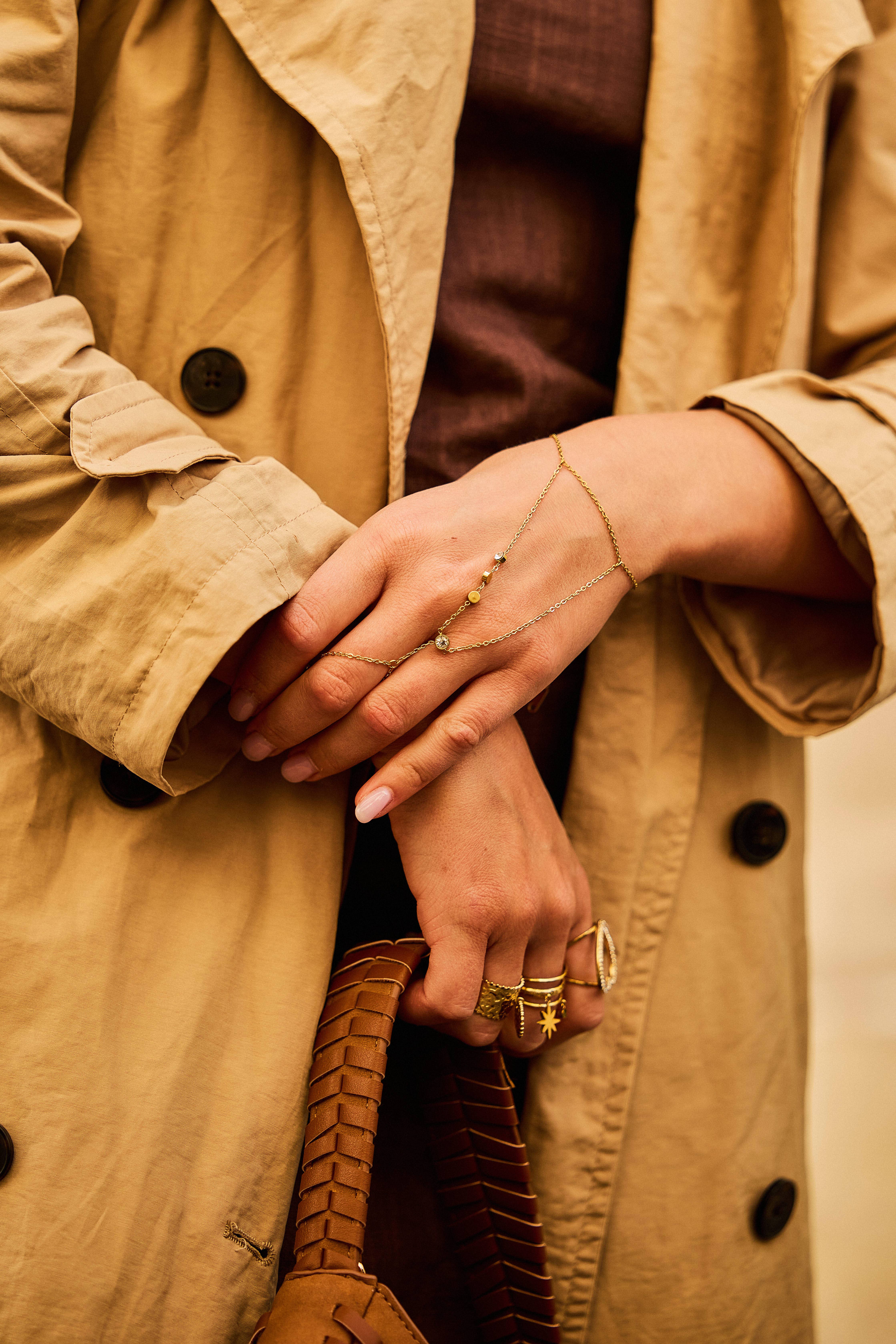 golden Gold stainless steel hand bracelet for wholesale on Faire0