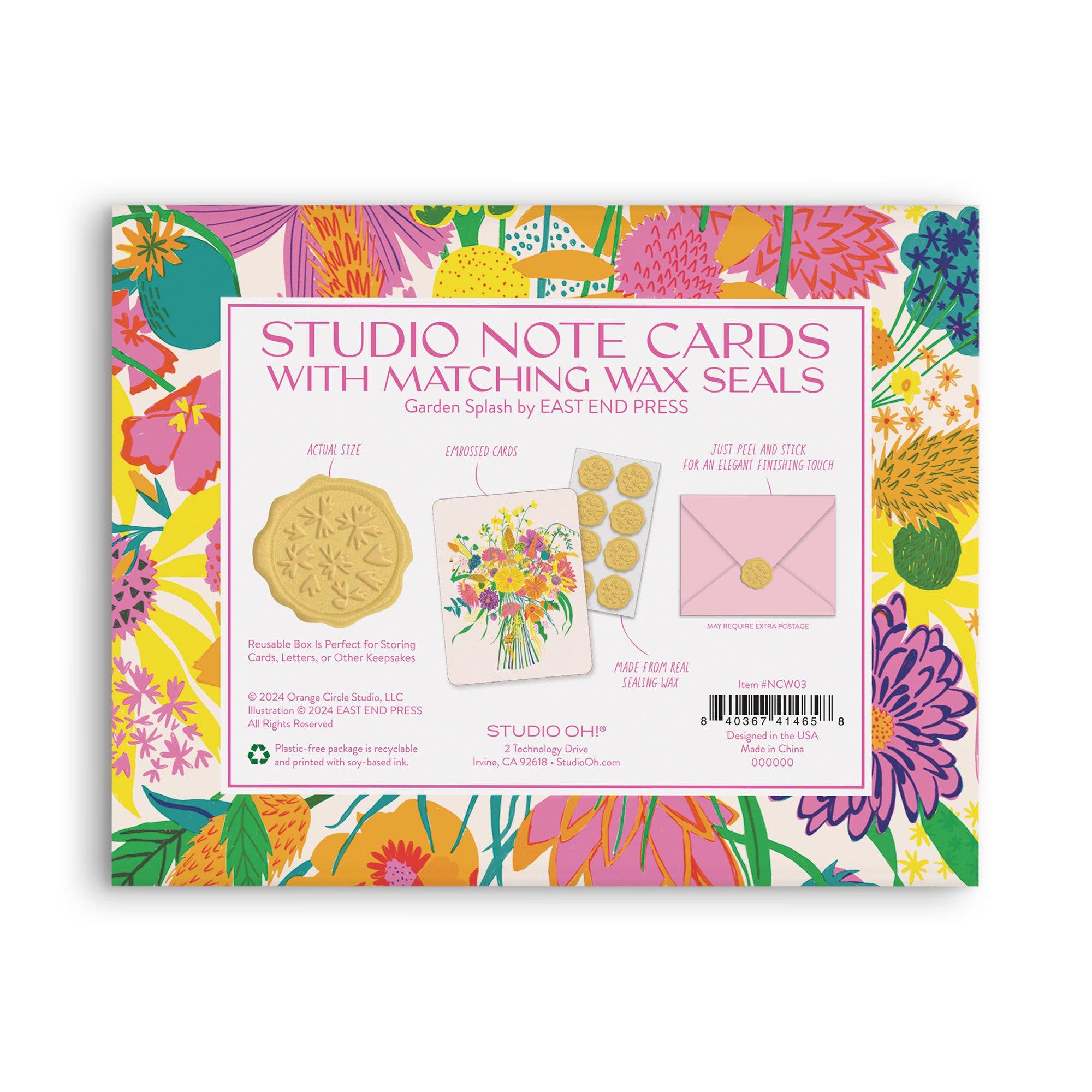 Studio Oh! - Wholesale Stationery/Notecard Set - Garden Splash Studio Note Cards with Matching Wax Seals5