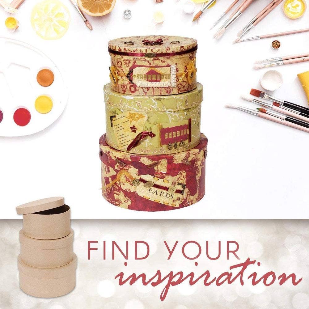 Factory Direct Craft – wholesale Decorative box – Premade 3-Piece Paper Mache Round Nested Box Set4