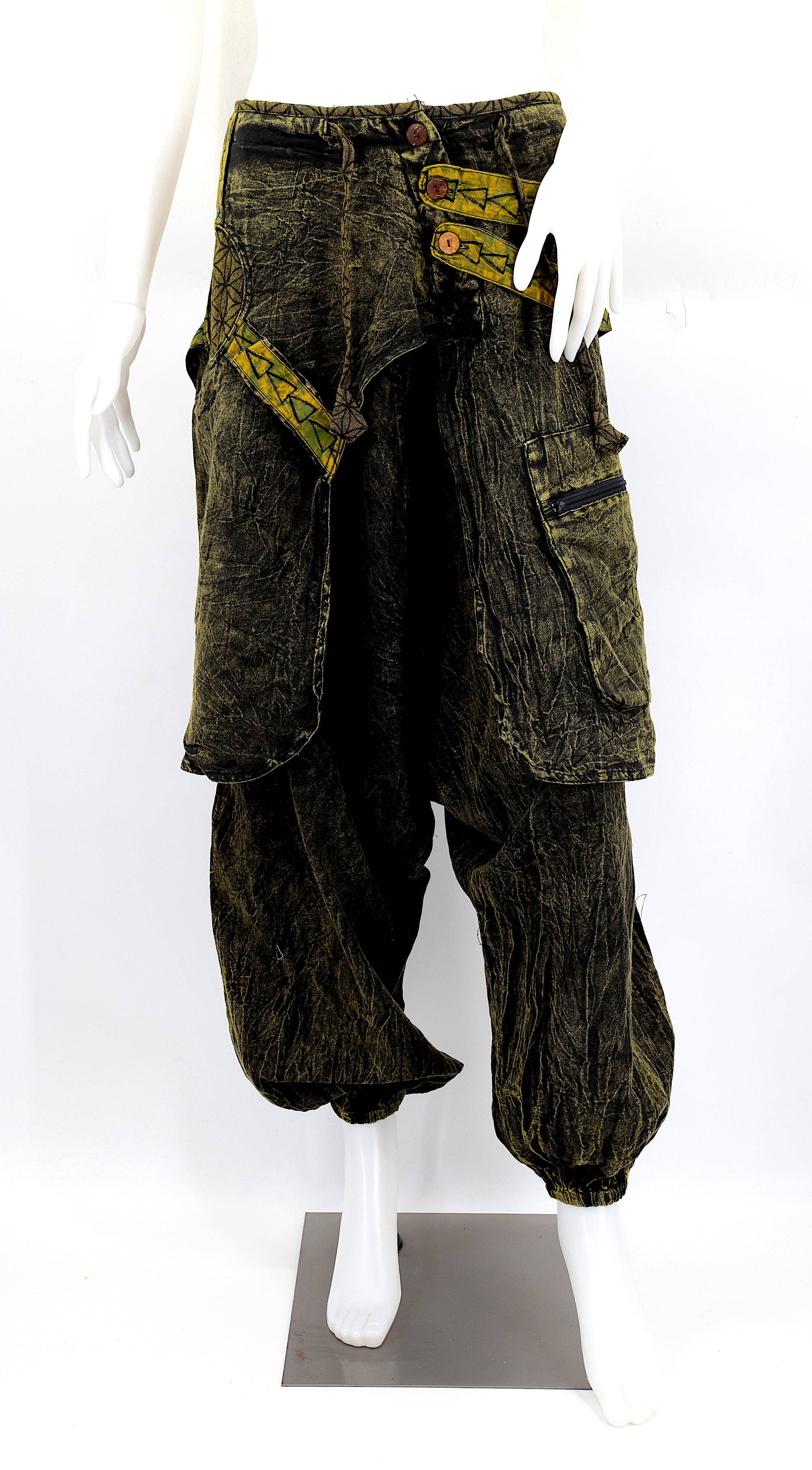 Himalaya Handmade – wholesale Byxor - Dam – Handgjorda bohemiska hippie haremsbyxor i bomull med blekt färgmönster Flower of Life5