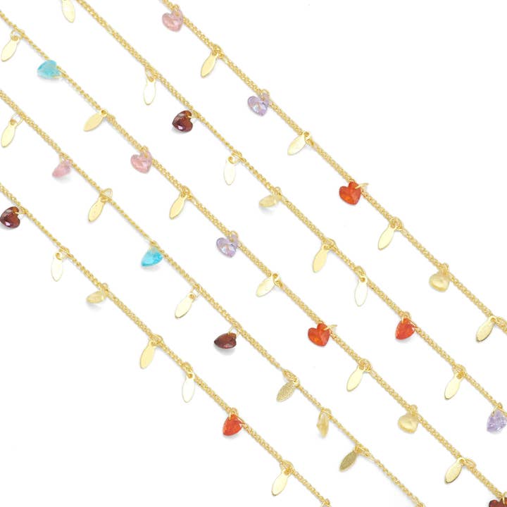 Chaîne à maillons en forme de cœur en zircone cubique colorée remplie d'or par Yard, sku #HX11 pour la vente par BestBeads&Beyond