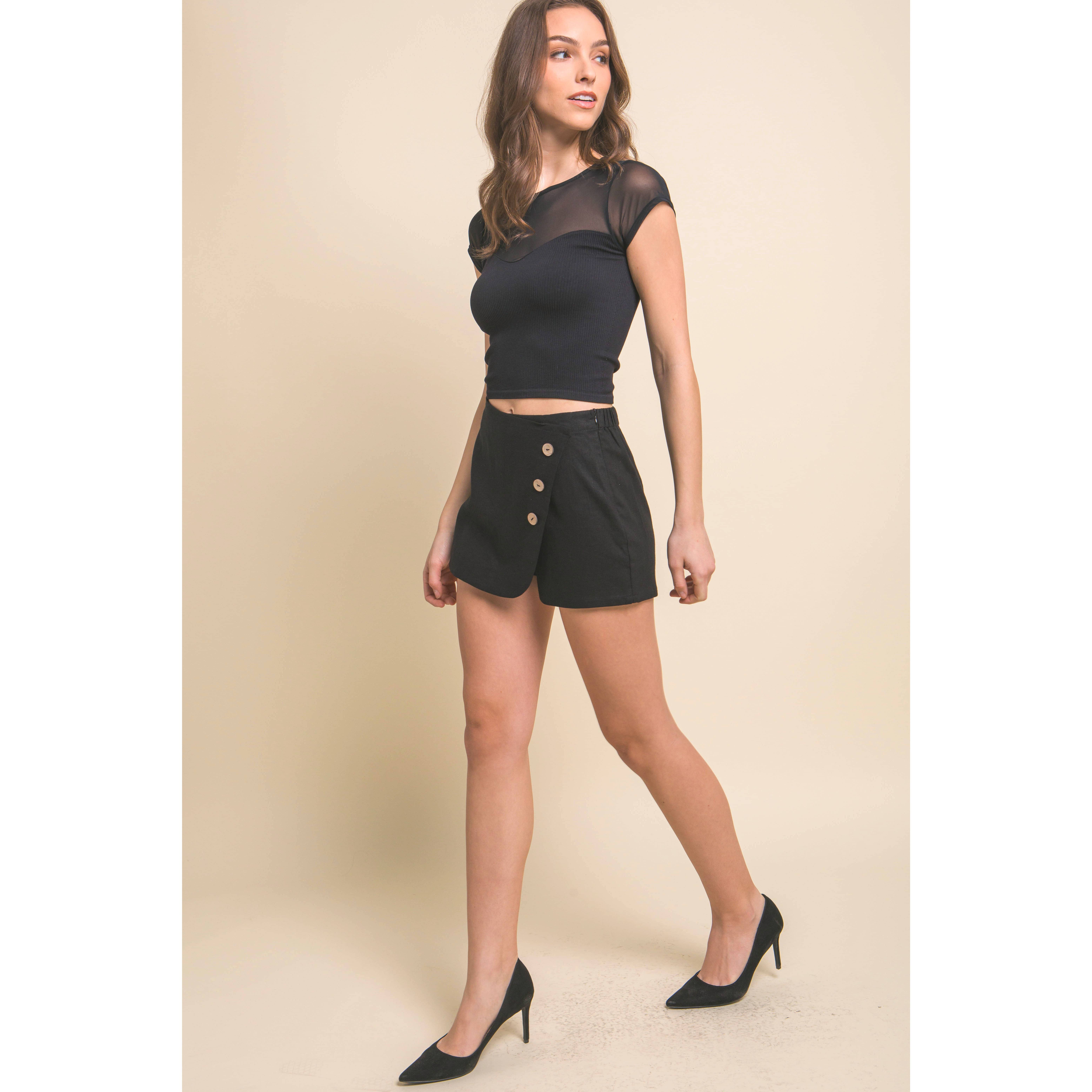 ITSSY - Venta al por mayor Falda pantalón - Mujer - Minifalda de lino con botones laterales3