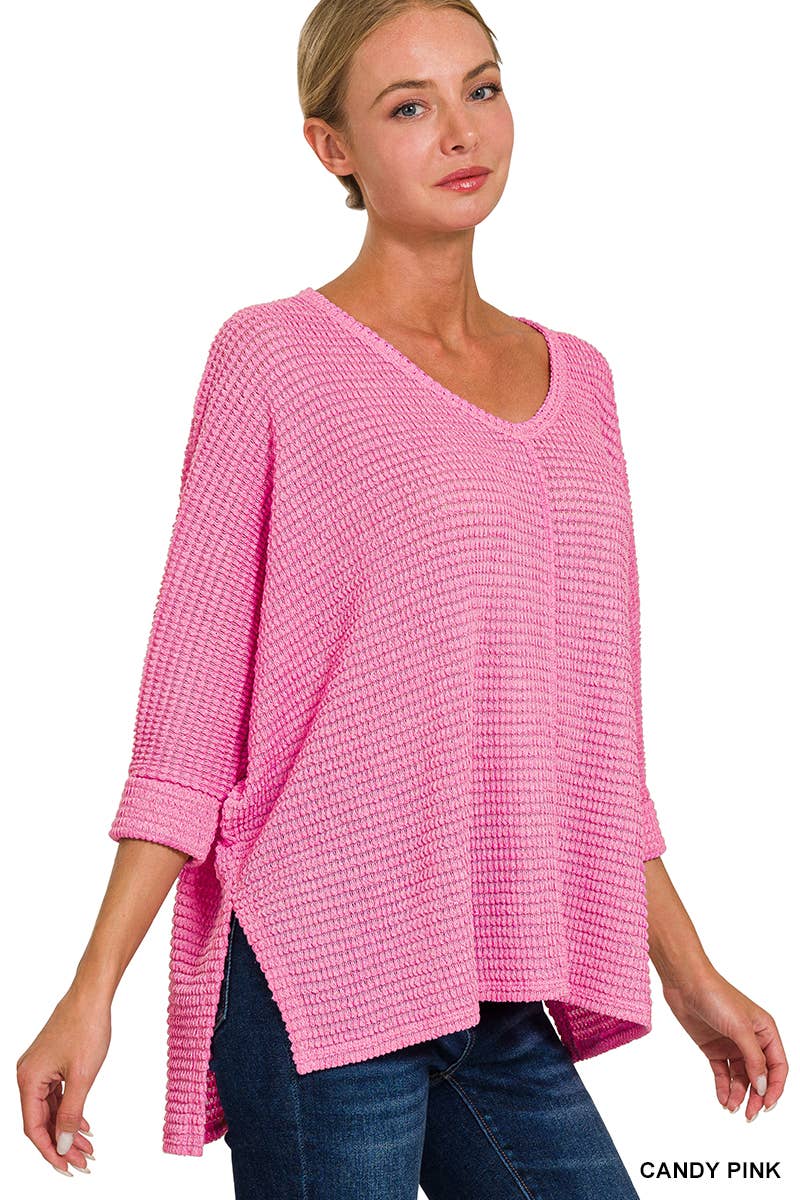 42POPS - Wholesale Knit Sweater - Women's - `.V Neck Hi Low Hem Jacquard Sweater33
