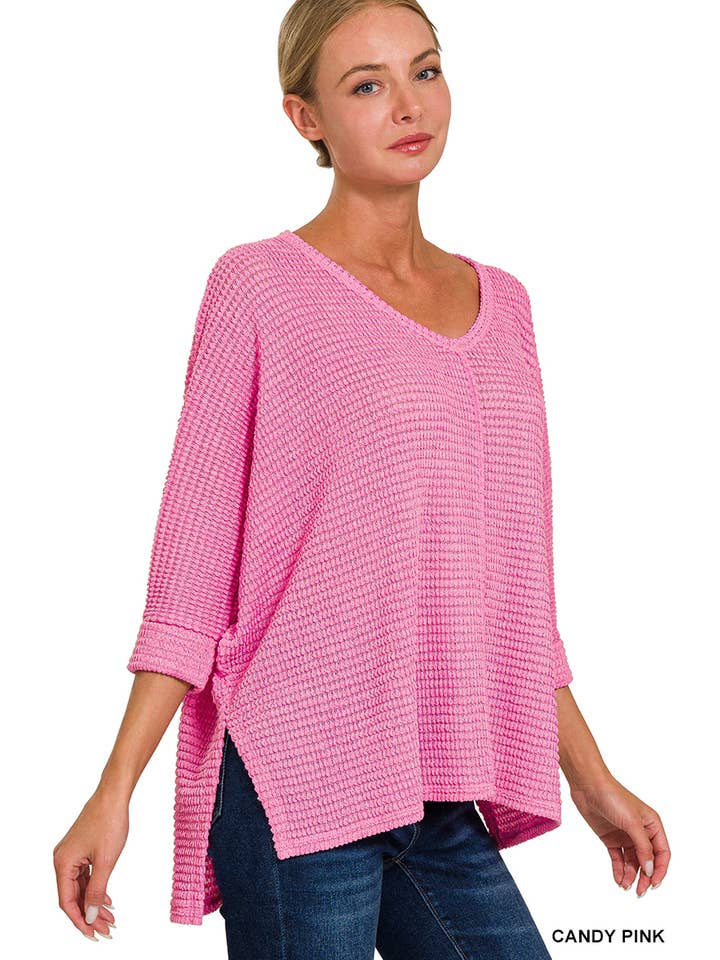 42POPS - Wholesale Knit Sweater - Women's - `.V Neck Hi Low Hem Jacquard Sweater33