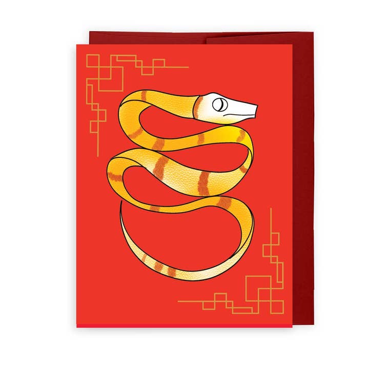 tarjeta de año nuevo lunar | año de la serpiente (amarilla) | tarjeta A2 para venta al por mayor de Evil Llama and Friends