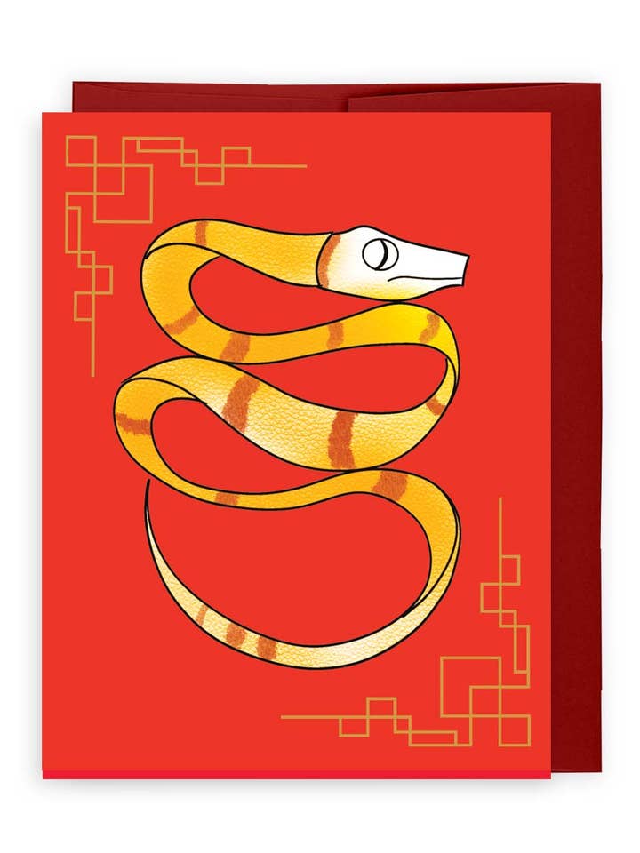 månens nytårskort | slangens år (gul) | A2 kort for engroshandel hos Evil Llama and Friends