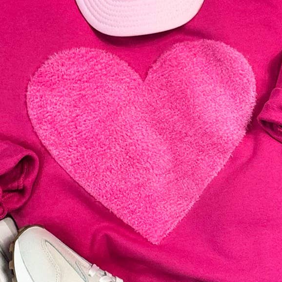 Pink Heart Fluffy Patch for wholesale by Trendy Transfers