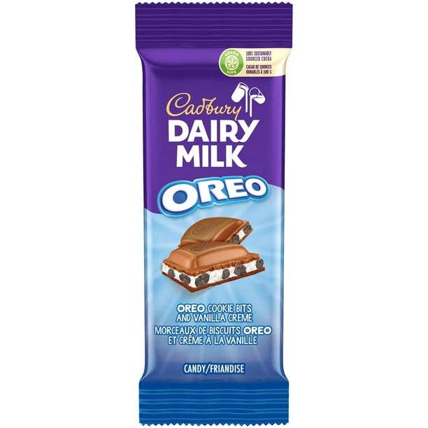 Echo Sales America - Wholesale Chocolate Bar - Cadbury Dairy Milk, OREO Cookie Bits and Vanilla Creme, Chocolatey Candy Bar, 95 g, case 12ct0