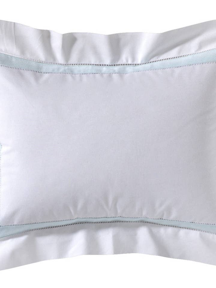 Boudoir Pillow Cover with Hem Stitch & Percale Trim - Aqua for wholesale by Jacaranda Living