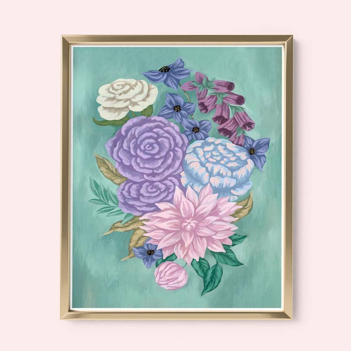 Floral on Blue Green Mini Art Print for wholesale by Mia Whittemore