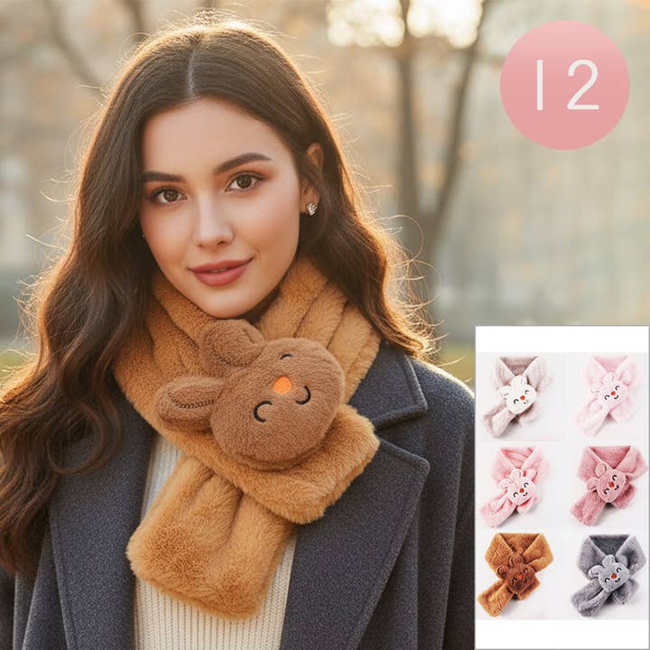 Sensibling Corp. - Wholesale Scarf - Women's - 12PCS - Cute Plush Bunny Cozy Winter Scarves