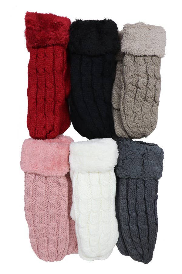Cap Zone - Wholesale Mittens - Women's - Fleece Cuffed Knit Winter Mittens2