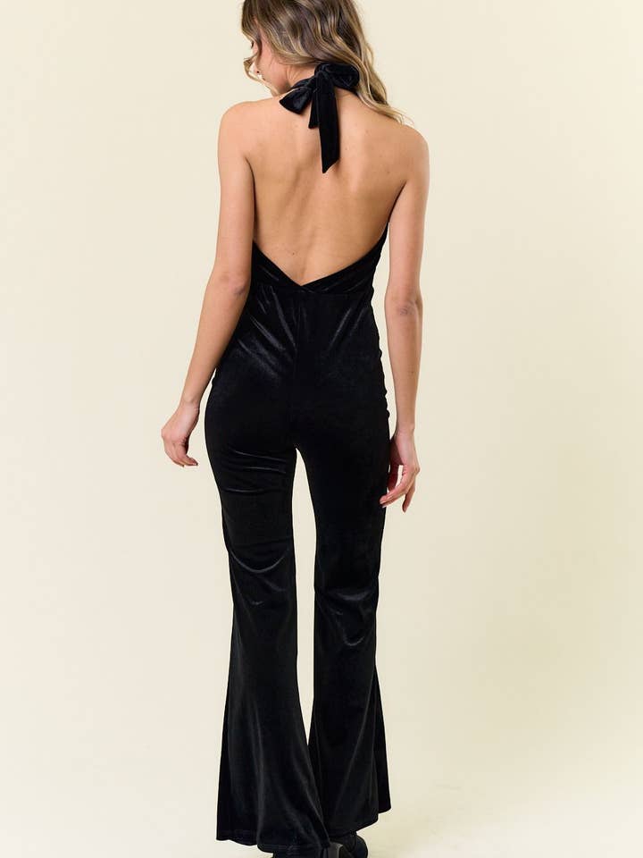 Saints & Hearts - Wholesale Jumpsuit - Dames - SR4308E ZWARTE WESTERN FLUWELEN HALTERNEK JUMPSUIT4